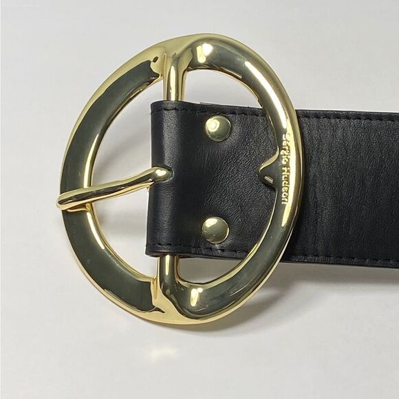 Sergio Hudson Black Signature Buckle Leather Belt Size 28 - Picture 9 of 12